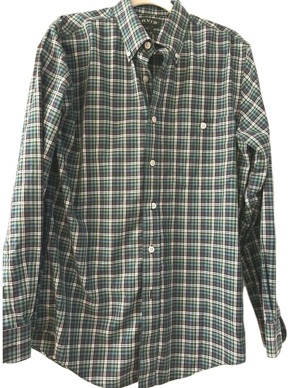 Orvis Trim Fit Button-down Long Sleeve Shirt Men’s Brown Green Plaid Size M